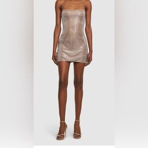 Chic Tan Mesh Mini Dress